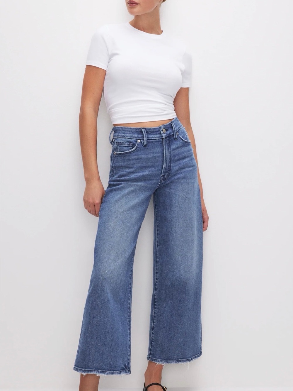 Good American Good Waist Cropped Palazzo Jeans